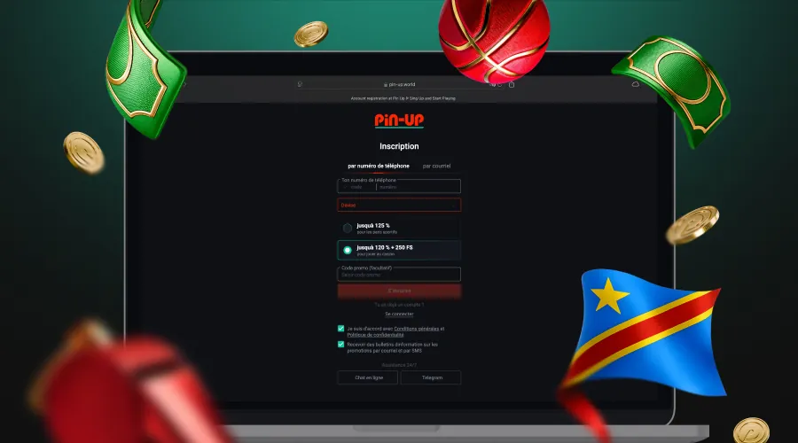 inscription sur Pin Up Bet